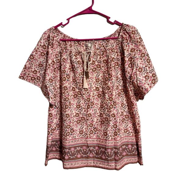 Faherty Pink and Maroon Short Sleeve Boho Shirt 100% Organic Cotton Size Small - Picture 1 of 7